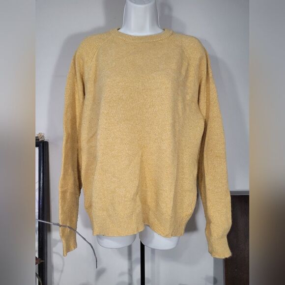 100% mens MEDIUMWEIGHT WOOL good threads mustard yellow crew sweater size large - Picture 1 of 10